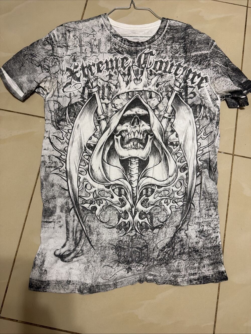Men's Large Vintage Y2K Xtreme Couture MMA Reaper Skulls Cross Wings Shirts
